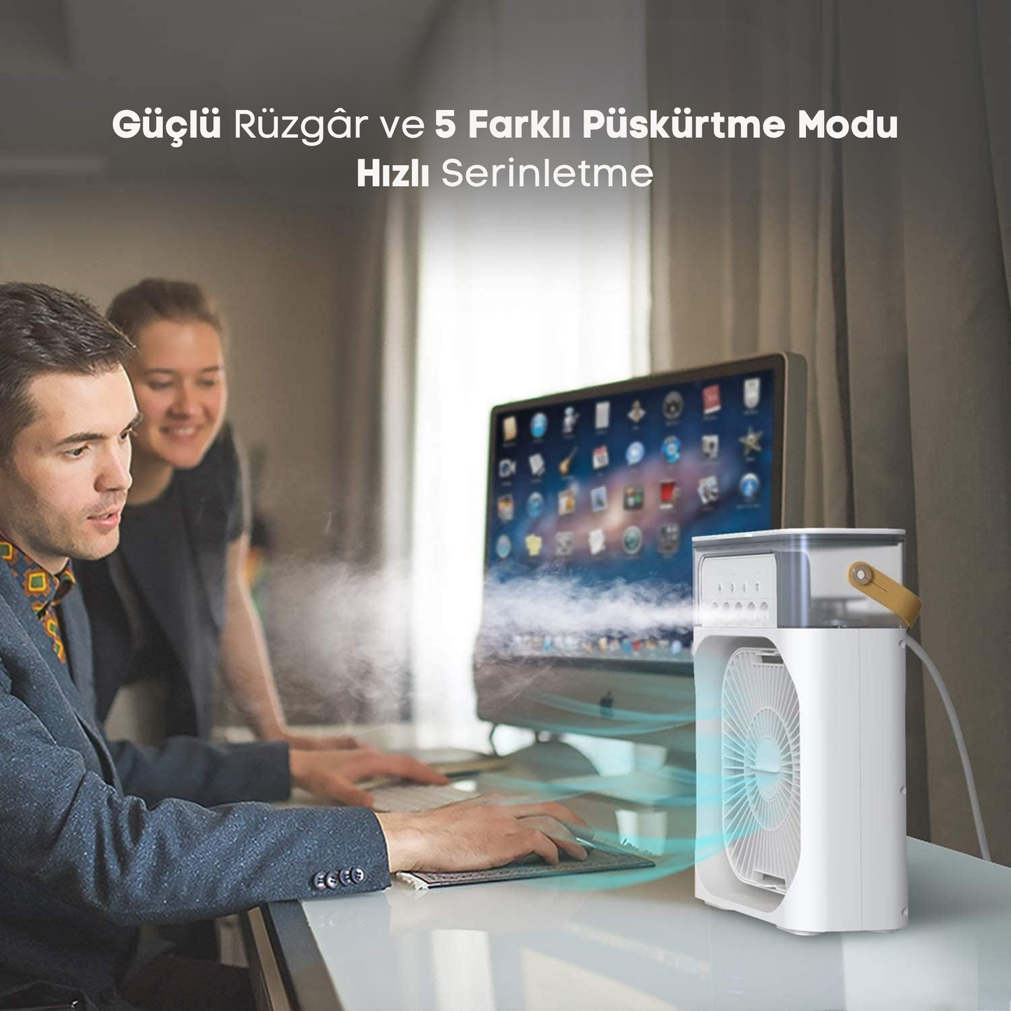 AYKAR AuraMist™ 3’ü 1 Arada Serinletici Fan | Nemlendirici ve Gece Lambası