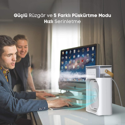 AYKAR AuraMist™ 3’ü 1 Arada Serinletici Fan | Nemlendirici ve Gece Lambası