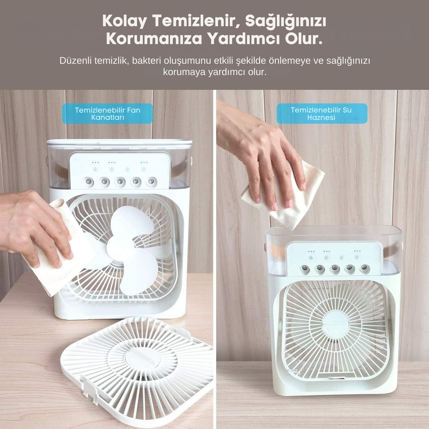 AYKAR AuraMist™ 3’ü 1 Arada Serinletici Fan | Nemlendirici ve Gece Lambası