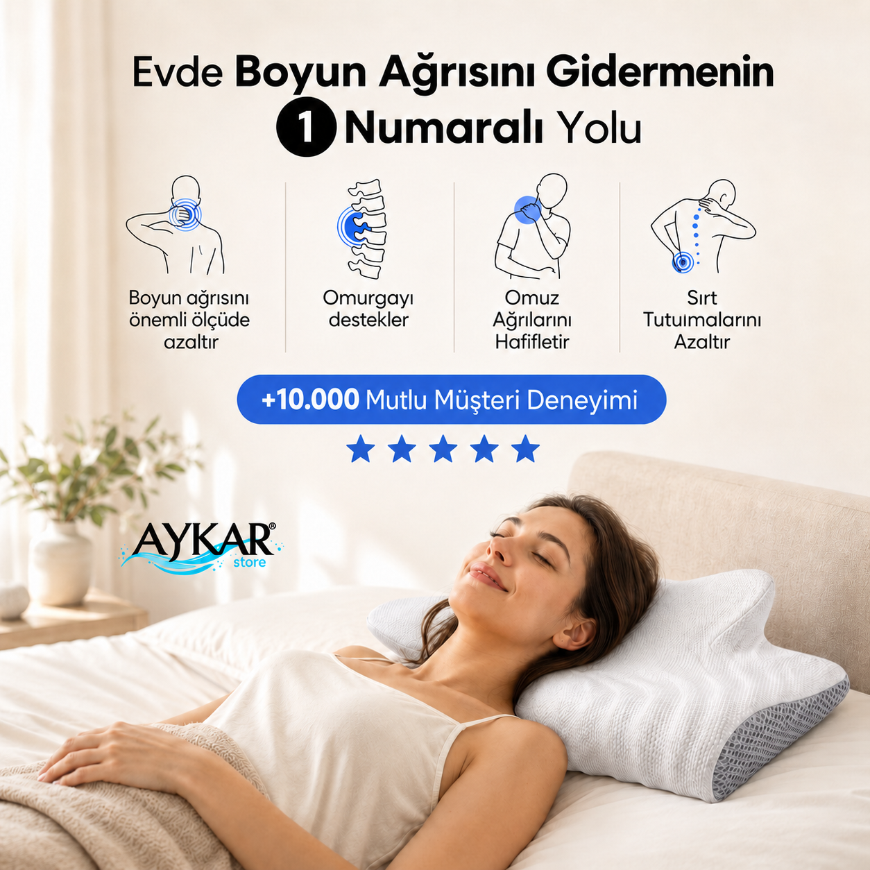 Aykar™ - Boyun Destekleyici 100% Ortopedik Yastık
