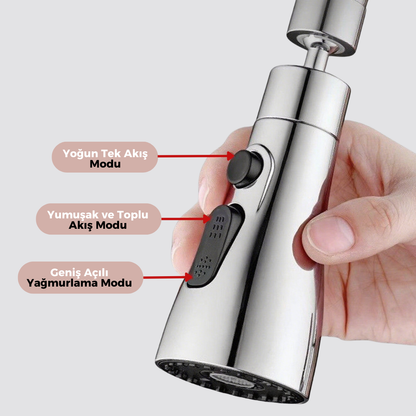 3 Fonksiyonlu Tasarruflu 360 Derece Döner Musluk Lavabo Başlığı