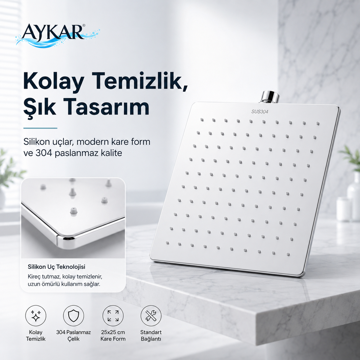 Yeni Nesil Paslanmaz Çelik Tepe Duş Başlığı