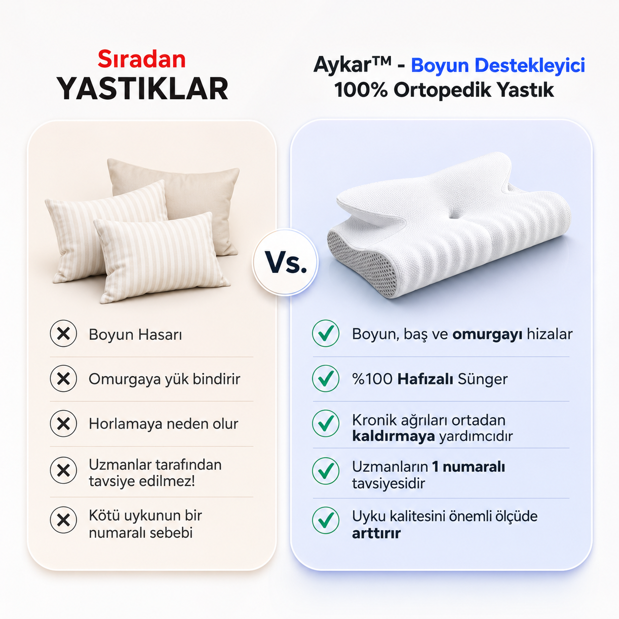 Aykar™ - Boyun Destekleyici 100% Ortopedik Yastık