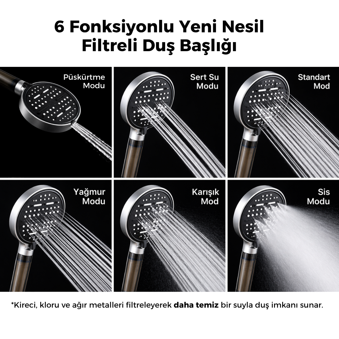 6 Fonksiyonlu Yeni Nesil Filtreli Duş Başlığı