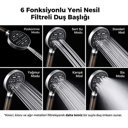 6 Fonksiyonlu Yeni Nesil Filtreli Duş Başlığı